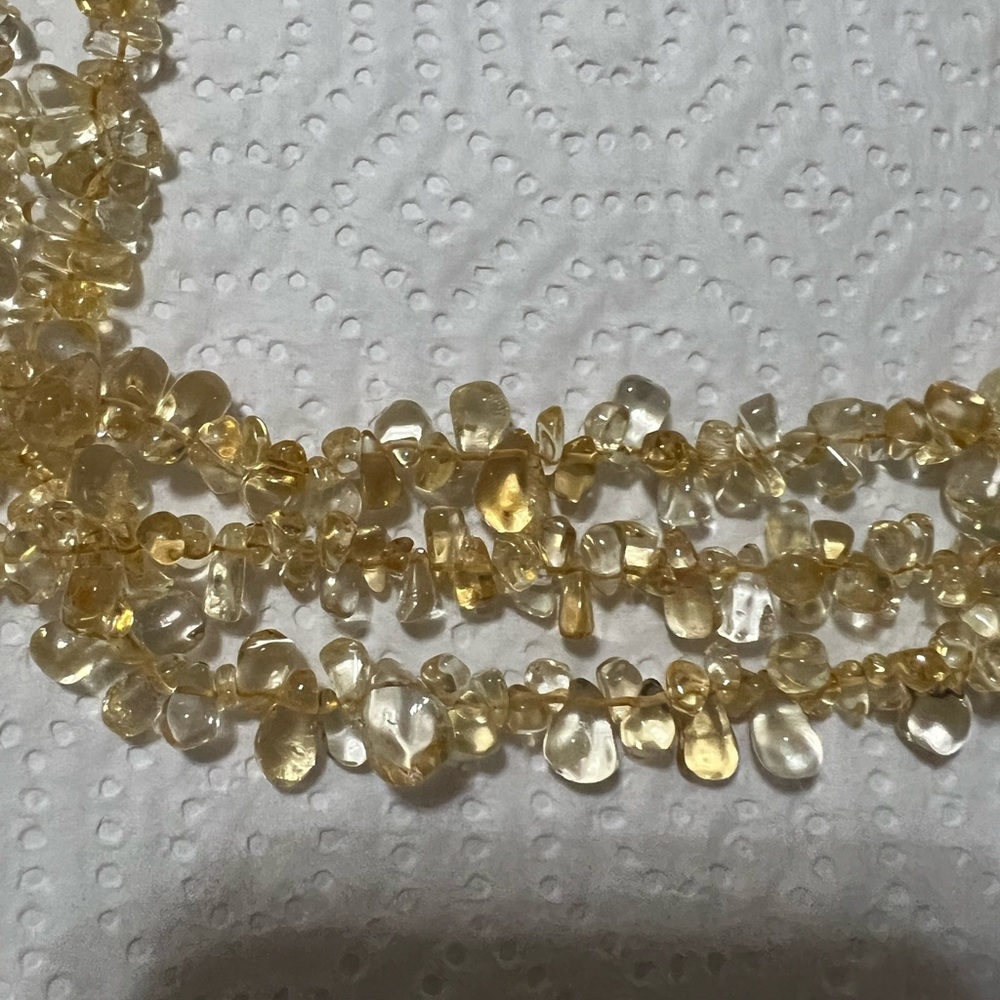 Elegant Triple Strand Naturalcitrine Necklace With Stirring Silver 925 Closure View 6
